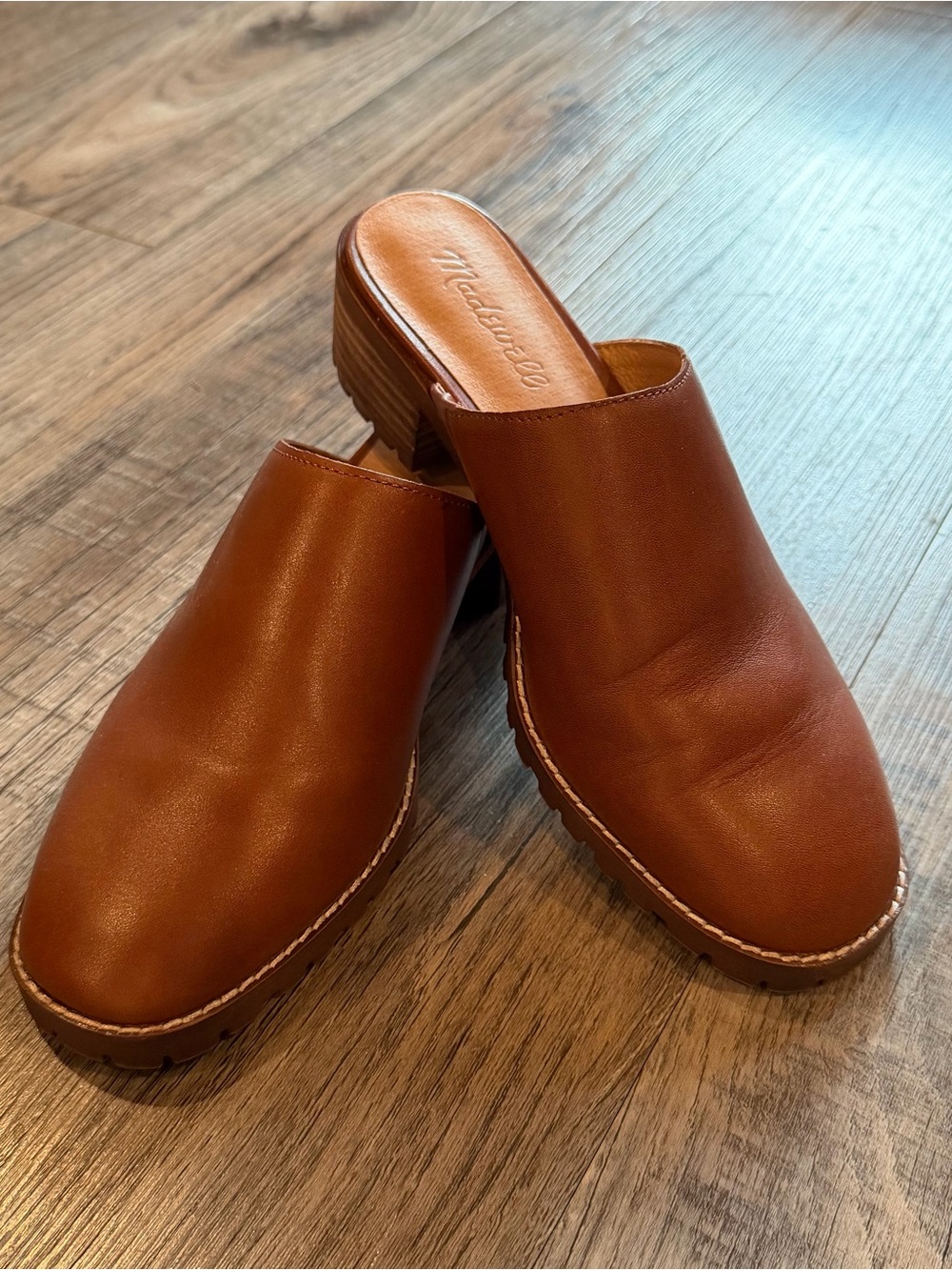 Madewell Cognac Leather Clog Mules in perfect condition.
